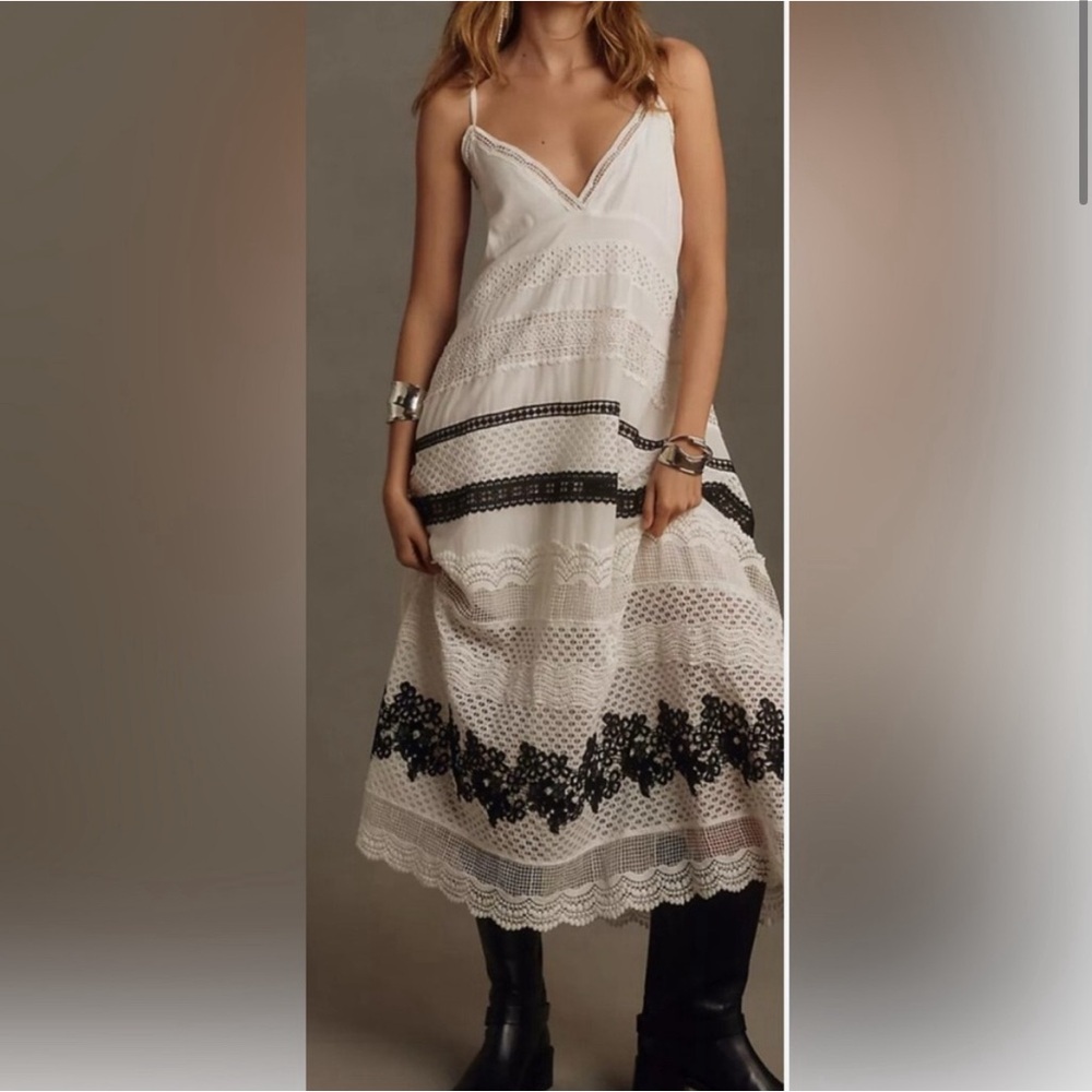 Anthropologie White and Black Lace Maxi Dress